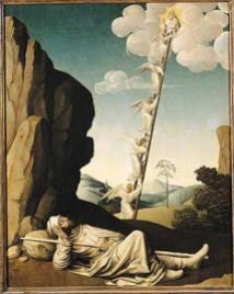XIR162153 Jacob's Ladder, c.1490 (oil on panel) by French School, (15th century) oil on panel Musee du Petit Palais, Avignon, France French, out of copyright